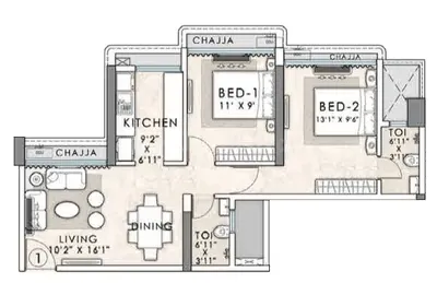 2 BHK Floor Plan